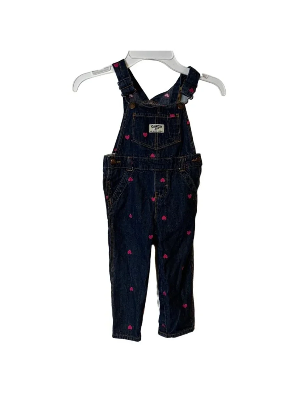 Girls Jean Overalls Toddler 24 Months Blue Denim Pink Hearts Oshkosh B'gosh Jean